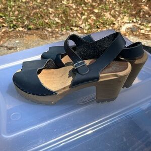 MIA Black Leather Wooden Clogs